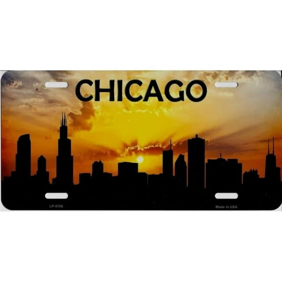 Chicago Skyline Silhouette Metal License Plate