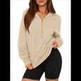 thumbnail image 3 of Sudadera con Capucha de Otoño para Mujer, Sudadera Corta de Larga con Media Cremallera, Jersey de Invierno, Ropa de Moda Albaricoque L, 3 of 10