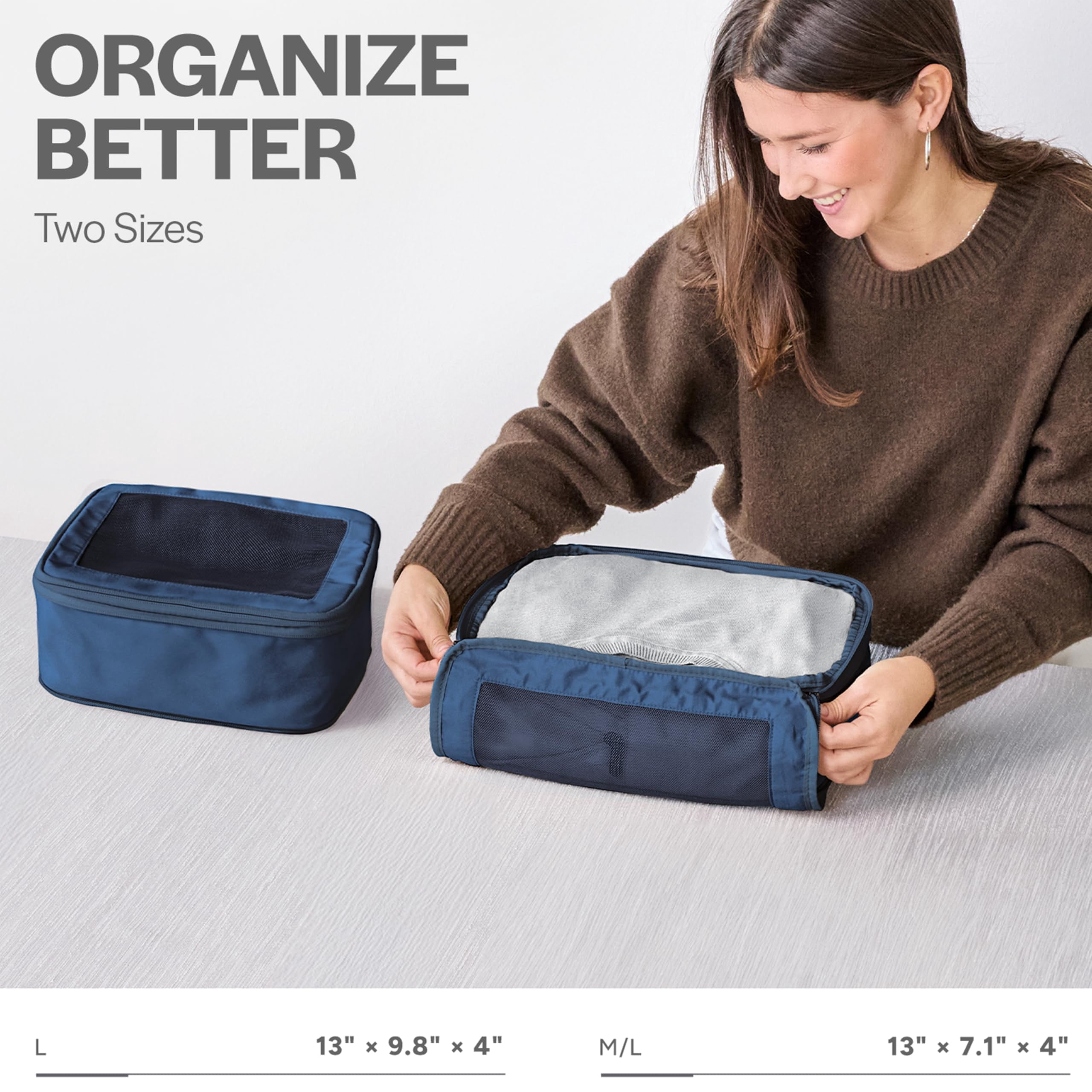 Travel Packing Cubes Dark Blue 2-Pack Luggage Organizer Bags