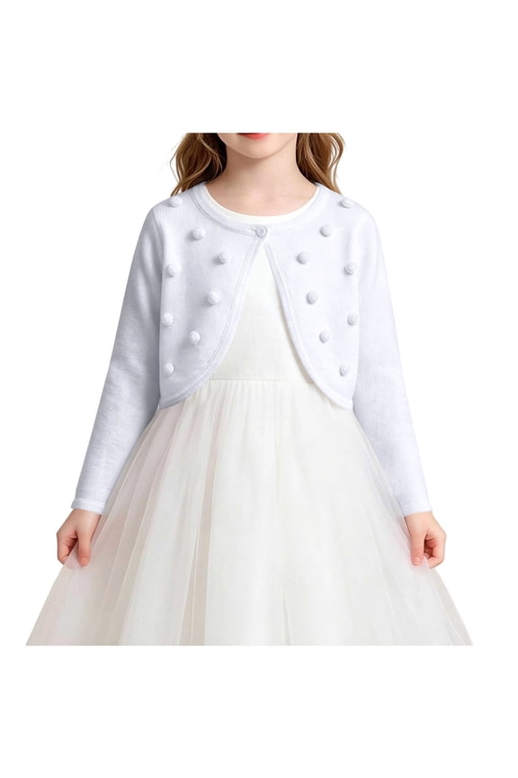 Girls Clothes Long Sleeve Cardigan Lightweight Button Bobble Ribbed Knit Sweater Fall Cover up Cropped Tops for 2-14 Years