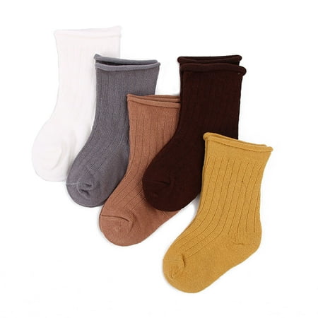 

Sorrowso 5pairs/Lot Toddler Kids Cotton Socks Baby Short Socks Baby Ribbed Socks 0-11 Y