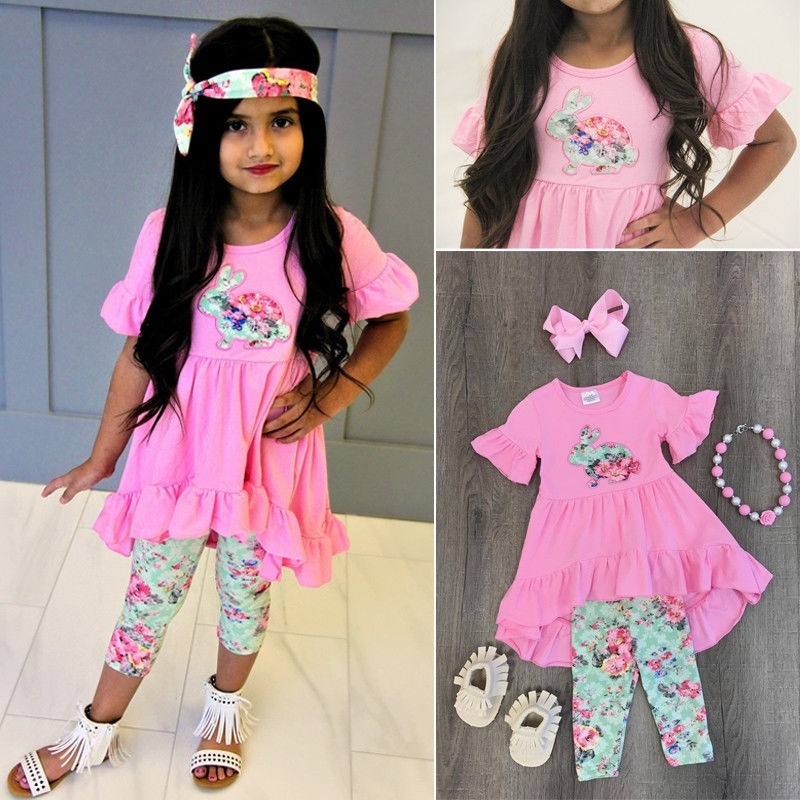 Easter Kids Baby Girls Floral Tops T 