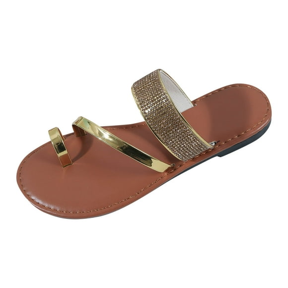 Ketyyh-chn99 Bedroom Slippers Women Men's Shower Slippers New Pattern Decoration Shiny and Fashionable Set Toe Flat Bottom (Gold, 9)