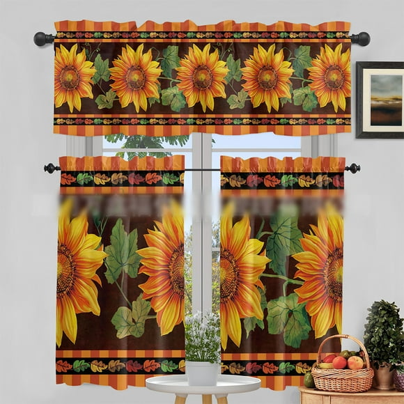 MAWCLOS Short Curtain Rod Pocket Window Drapes Decor Modern Half Kitchen Curtains Light Filtering Decorative Sunflower Print Luxury Tier Style V 2pc: 42x45in