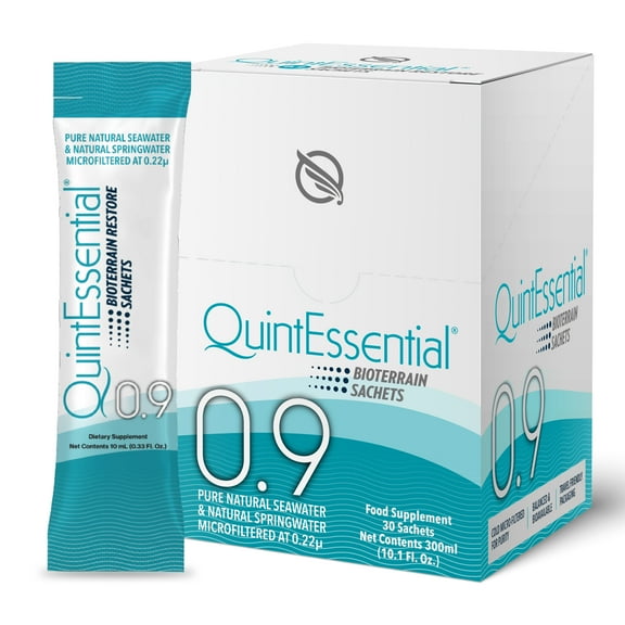 Quicksilver Scientific Quintessential 0.9 Sachets - Isotonic Solution with Sea Water Minerals   Alpine Spring Water - Liquid Hydration, Electrolyte   Multi Minerals Supplement (30 Count)