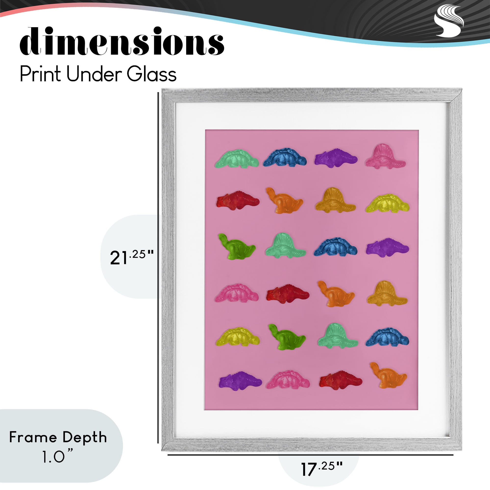 Stupell Industries Dinosaur Gummies on Pink Gray Framed Print Under Glass, design by LISH Creative