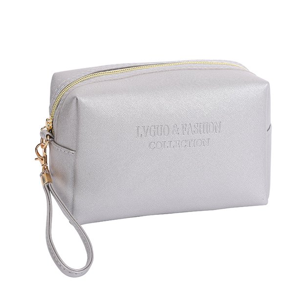 Bolso cosmético de cuero PU con patrón cruzado, bolsa de lavado de almacenamiento a prueba de agua, bolsa de cosméticos portátil multifuncional para el cuidado de la piel, bolsa de almacenamiento gris Zefei Wu 9024735084082