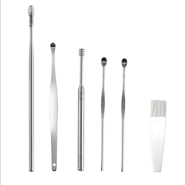 relayinert 6 Pcs/ensemble Cérumen en Acier Inoxydable Portable Réutilisable Lavable Cure-Oreilles à Main Chambre Salle de Bain Cure-Oreilles 6 Pcs 1Ensemble