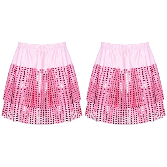 renvena Kids Girls Shiny Sequined Elastic Waistband Tutu Skirt Latin Jazz Dancewear 2-14 Pink 13-14