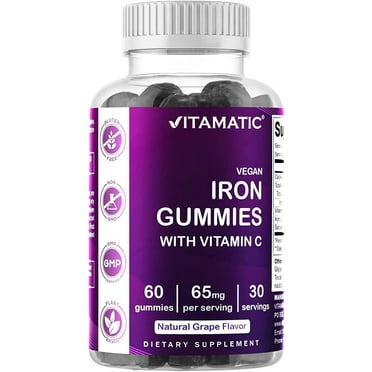Vitamatic Iron 65 mg Gummies Supplement for Women & Men - 60 Vegan Gummies - Great Tasting Iron Gummy Vitamins with Vitamin C (1)