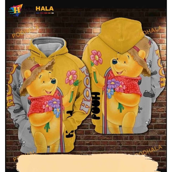 Pooh With Flowers Winnie The Pooh All Over Print 3D Hoodie