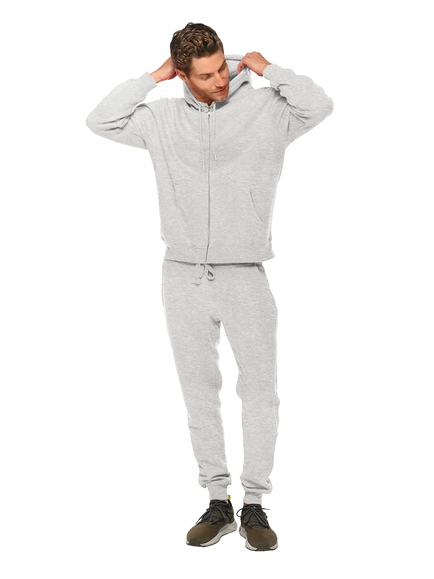 Hurrg Men Zipper Hoodie Sweatshirt Two Pieces Sport Pants Sweatsuit Outfit Set 
