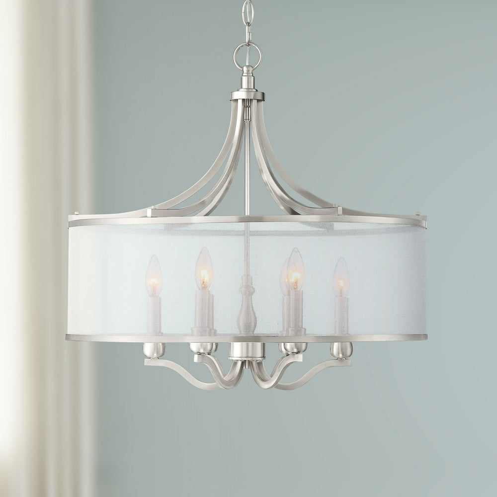 Possini Euro Design Brushed Nickel Drum Pendant Chandelier 25" Wide