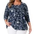 thumbnail image 2 of DARING DIVA  Women's Plus Floral Square Neck Blouse 2X Navy Blue, 2 of 6