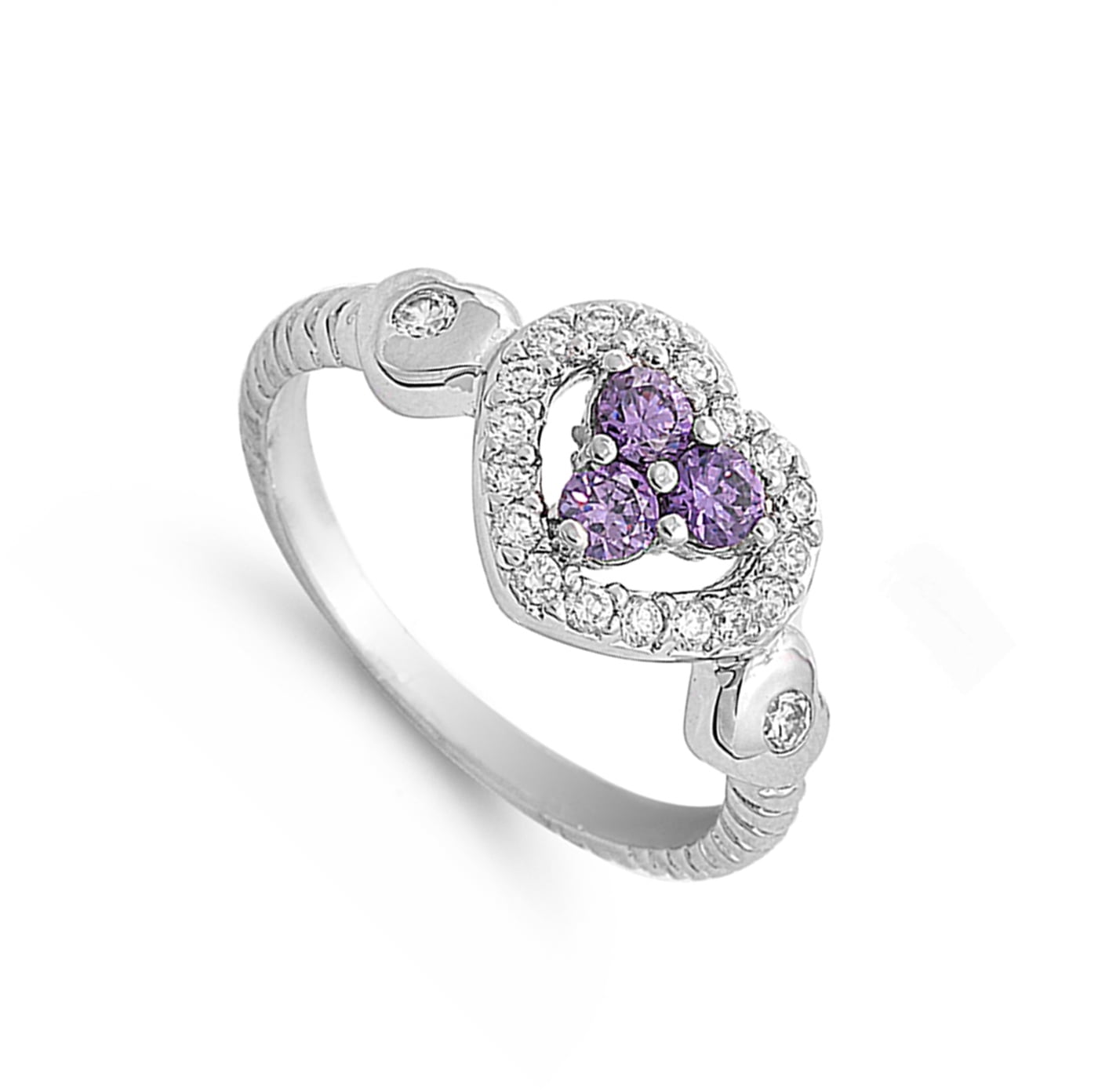 CHOOSE YOUR COLOR Simulated Lavender Love Heart Promise Ring .925 Sterling Silver Band Purple CZ Female Size 5