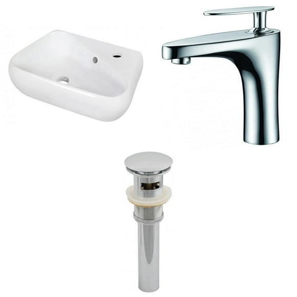 17.5-in. W Wall Mount White Bathroom Vessel Sink Set For 1 Hole Right Faucet AI-26303