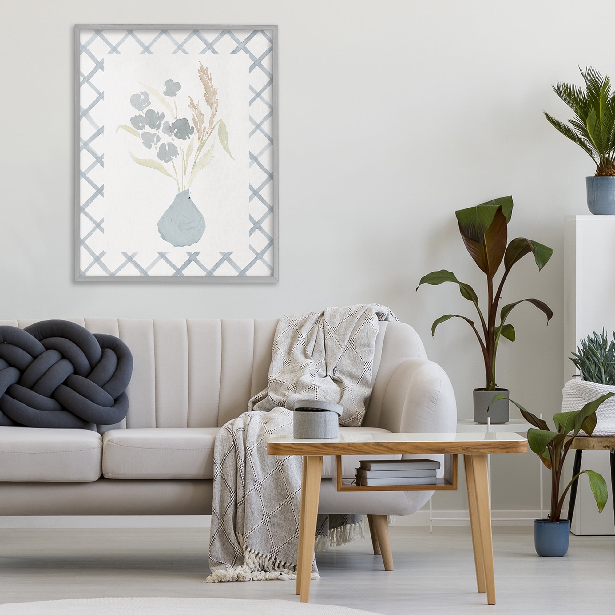 Stupell Industries Muted Blue Anna Bouquet Gray Framed Giclee Art, design by Lucille Price