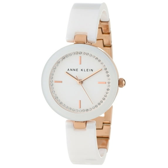 Anne Klein Women's 1314RGWT Crystal White Dial Rose Gold Steel White Ceramic Bangle Bracelet Watch