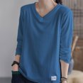 thumbnail image 4 of Long Sleeve Tops for Women, Women's V-neck T-shirt Women's Long Sleeved Loose Spring And Summer Casual Base Shirt Plus Size Long Sleeved V-neck Top/shirt(Blue,XXXL), 4 of 4