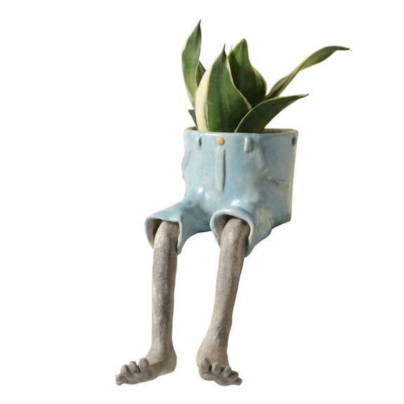 Funny Leggy Pot Planter, Blue Pants Ceramic Character Plant Pot for Succulents Plants Live, Indoor Outdoor Plants Shelf Decor