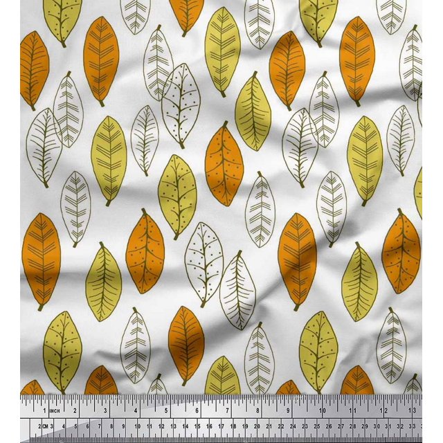 Soimoi Rayon Fabric Leaves Block Fabric Prints by Yard 42 Inch Wide
