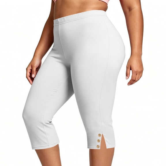 BUIGTTKLOP Plus Size Capri Leggings for Women High Waisted Yoga Capris Side Split Stretchy Pull on Cropped Workout Pants