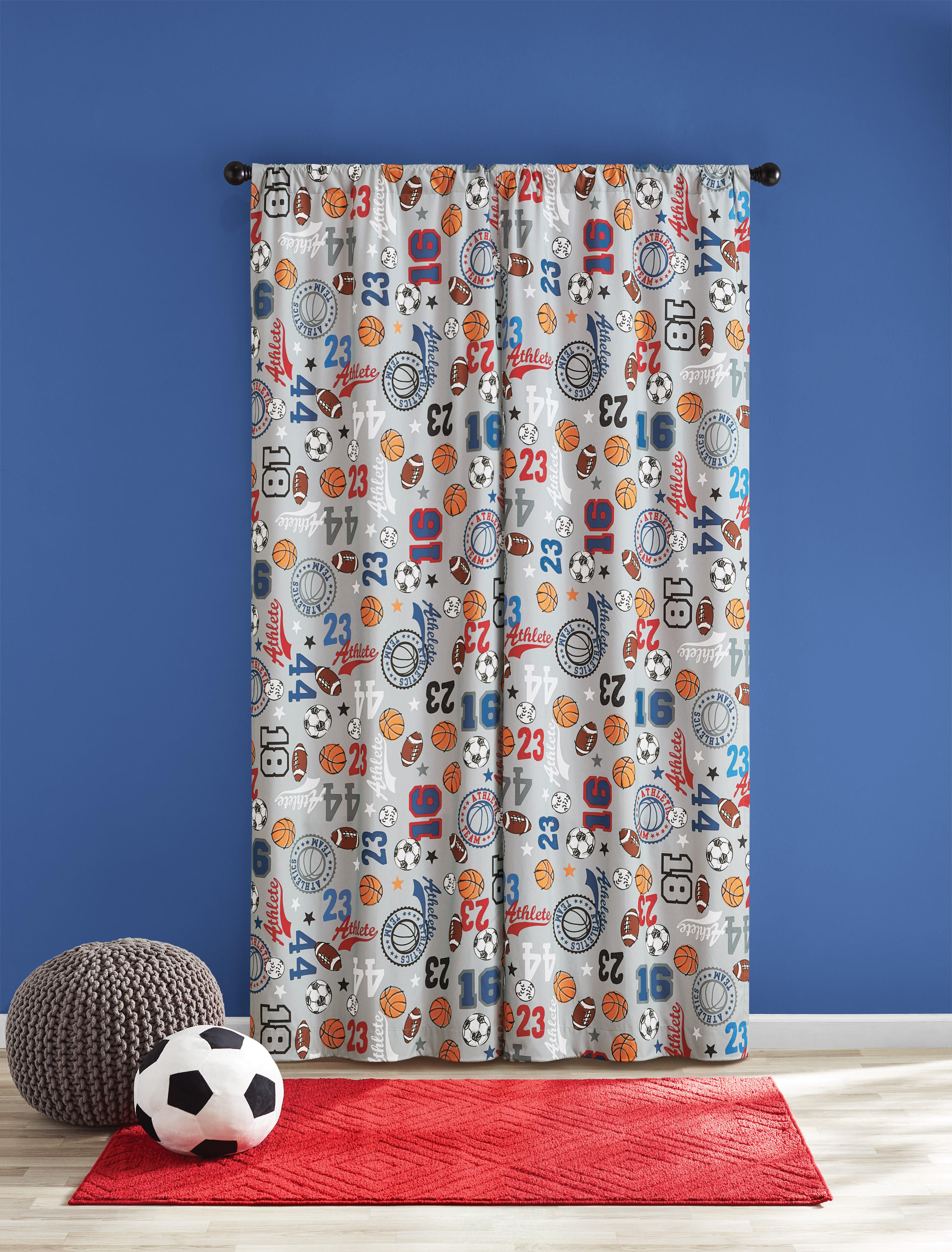 Your Zone Print Room Darkening Curtain Panel Pair, Set of 2, Gray Sports, 30" W x 84"L