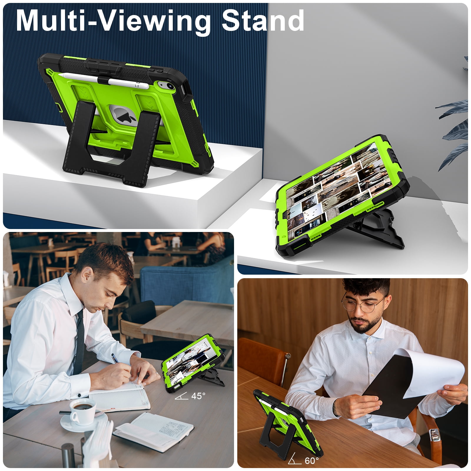 Allytechgroup Rugged Case for Apple iPad 9th 8th 7th Generation 10.2 inch 2021/2020/2019, Heavy Duty Protective Tablet Case with Kickstand, Pencil Holder & Detachable Shoulder Strap, Black+Green