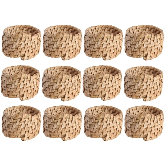 Set of 12 Handcrafted Napkin Rings - Cane & Barn Round Napkin Holders for Dining Table Décor (Dust Brown)