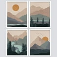 thumbnail image 2 of PixonSign Framed Wall Art Teal Orange Mountain Forest River Prints, Set of 4 Abstract Geometric Wall Decor Arts, Forest Wall Décor, Adhesive Canvas Poster, Modern Home Artwork - 8"x10" White, 2 of 5