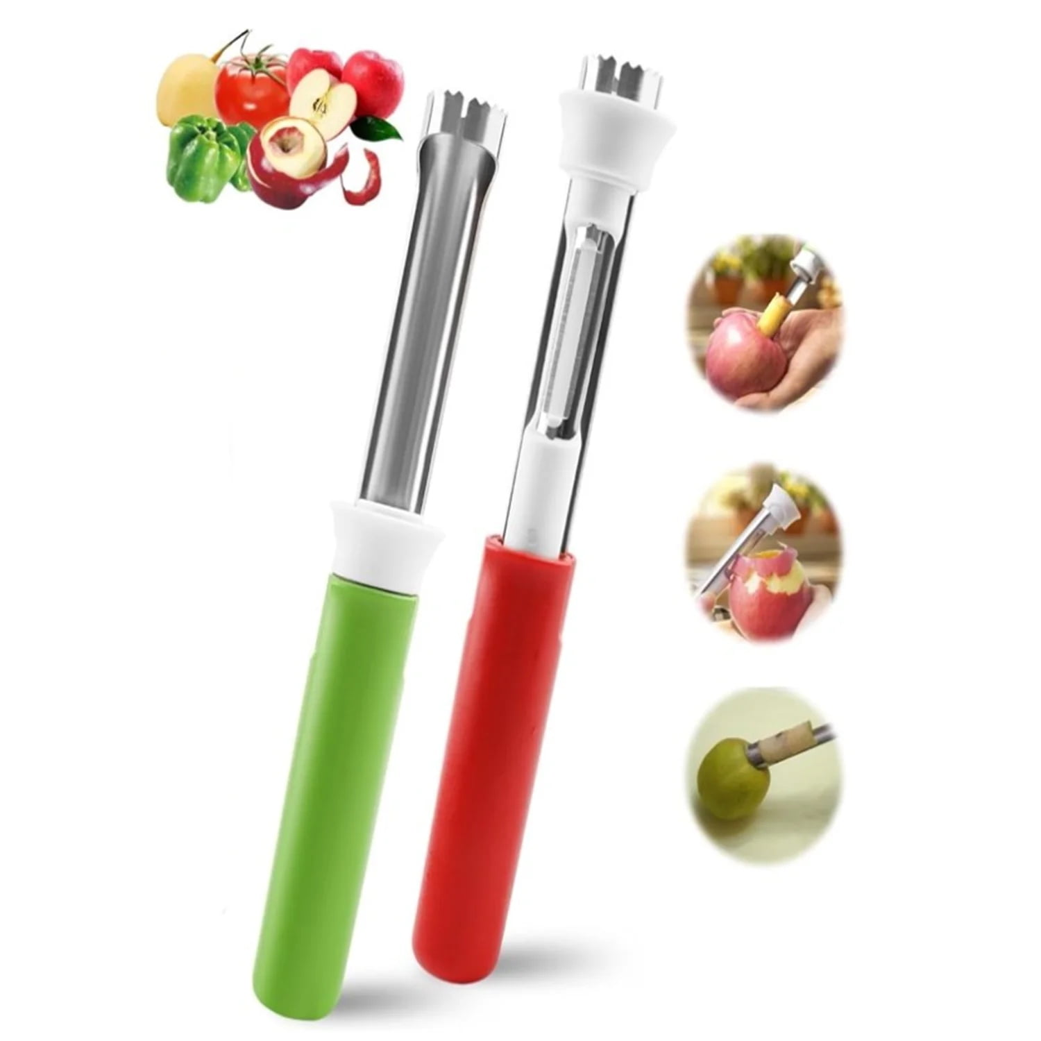 POITVD 2 in 1 Apple Corer and Peeler Tool, 2Pcs Upgraded Stainless Steel Apple Peeler Corer Remover Fruit Vegetable Corer and Peeler Tomato Corer Tool Multifunction Corer for Vegetable Fruit