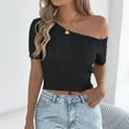 thumbnail image 2 of JGGSPWM Womens Crochet Hollow Off The Shoulder Knit Tops Short Sleeve Spring Summer Trendy Sweaters Black XL, 2 of 8