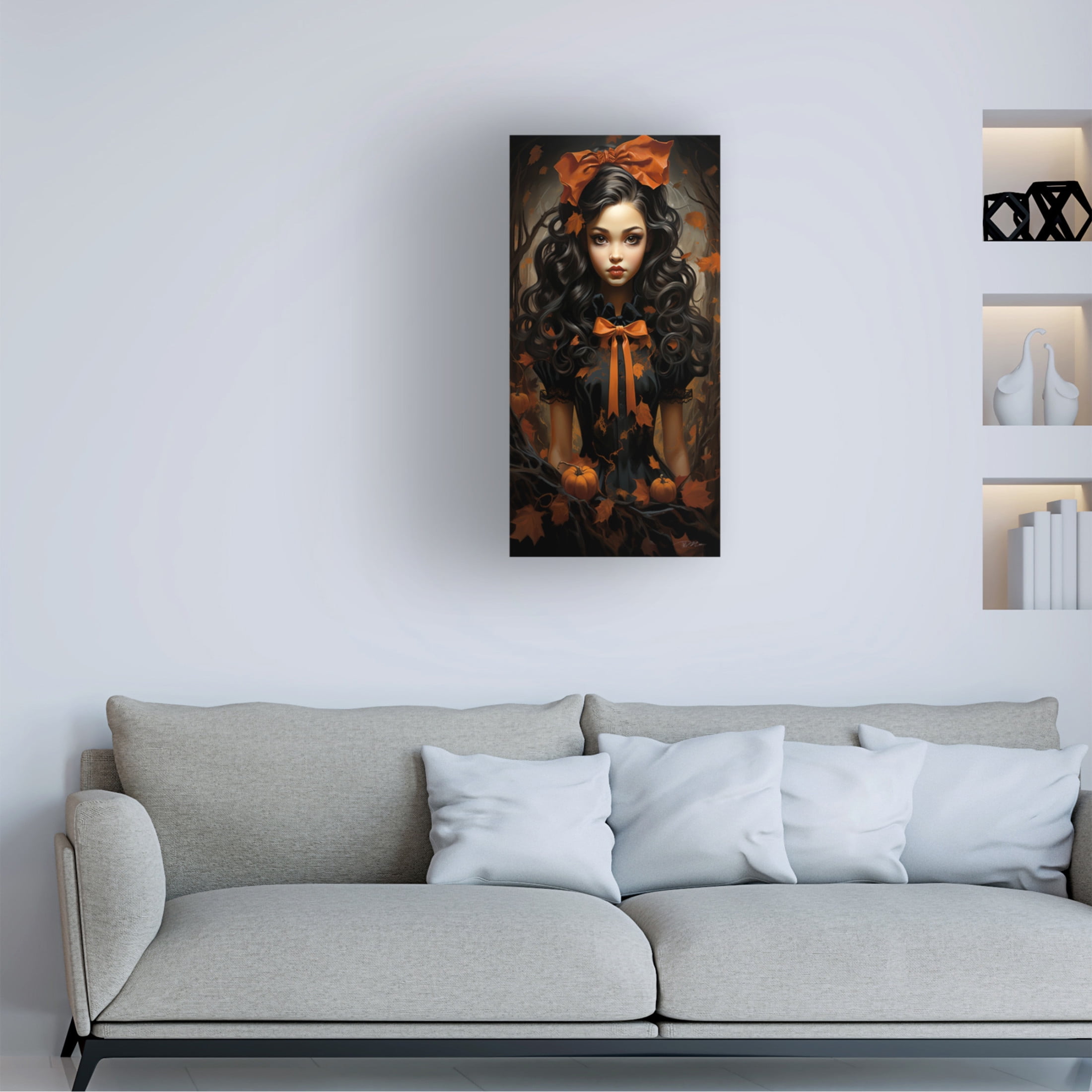 Canvas Wall Art - Momart 'Hallowen Girl (3)' Wall Art for Living Room, Bedroom, or Office Décor by Trademark Fine Art - 12 x 24 Inches