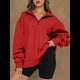 thumbnail image 4 of Sudadera de Entrenamiento de con Media Cremallera para Mujer, de Gran Tamaño, de Larga, Color Liso, con Hombros Caídos. Rojo L, 4 of 5