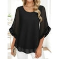 thumbnail image 4 of Weardear Women's 3/4 Ruffle Sleeve Blouse Round neck Tops Double Layers Flowy Shirts Elegant Chiffon Blouses, 4 of 5