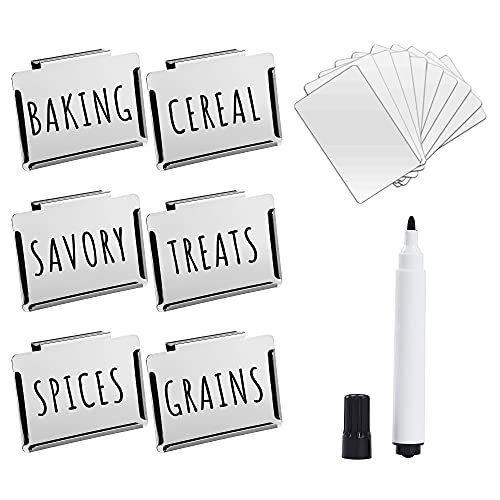 Basket Bin Labels Clip On - 6 Black Label Holders with 10 Reusable Clear Label Cards and Black White Chalk Marker | Metal Chalkboard Label Holders ...