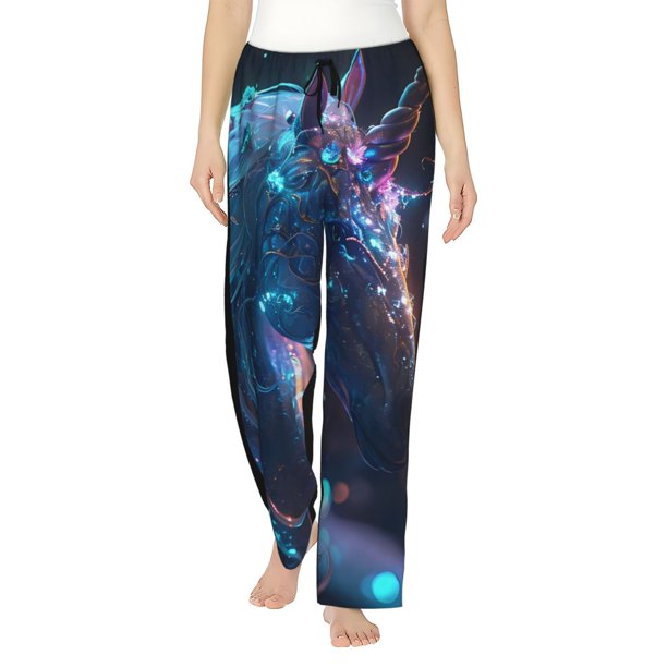 Balery Crystal Pattern White Horse Pantalones de pijama para mujer, pijamas ultraligeros, pantalones de estar por casa-3X-Large