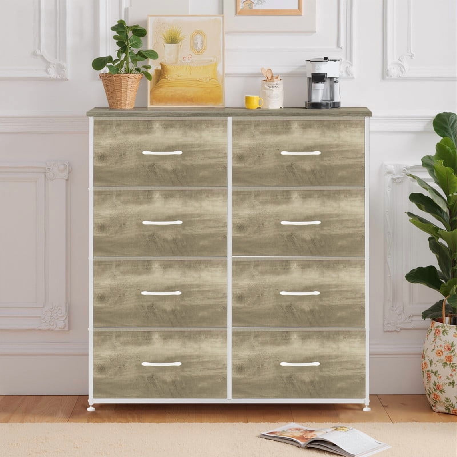 Bigleap 8-Drawer Dresser, Fabric Storage Tower for Bedroom, Hallway, Entryway, Tall Chest Organizer Unit with Fabric Bins,Oak