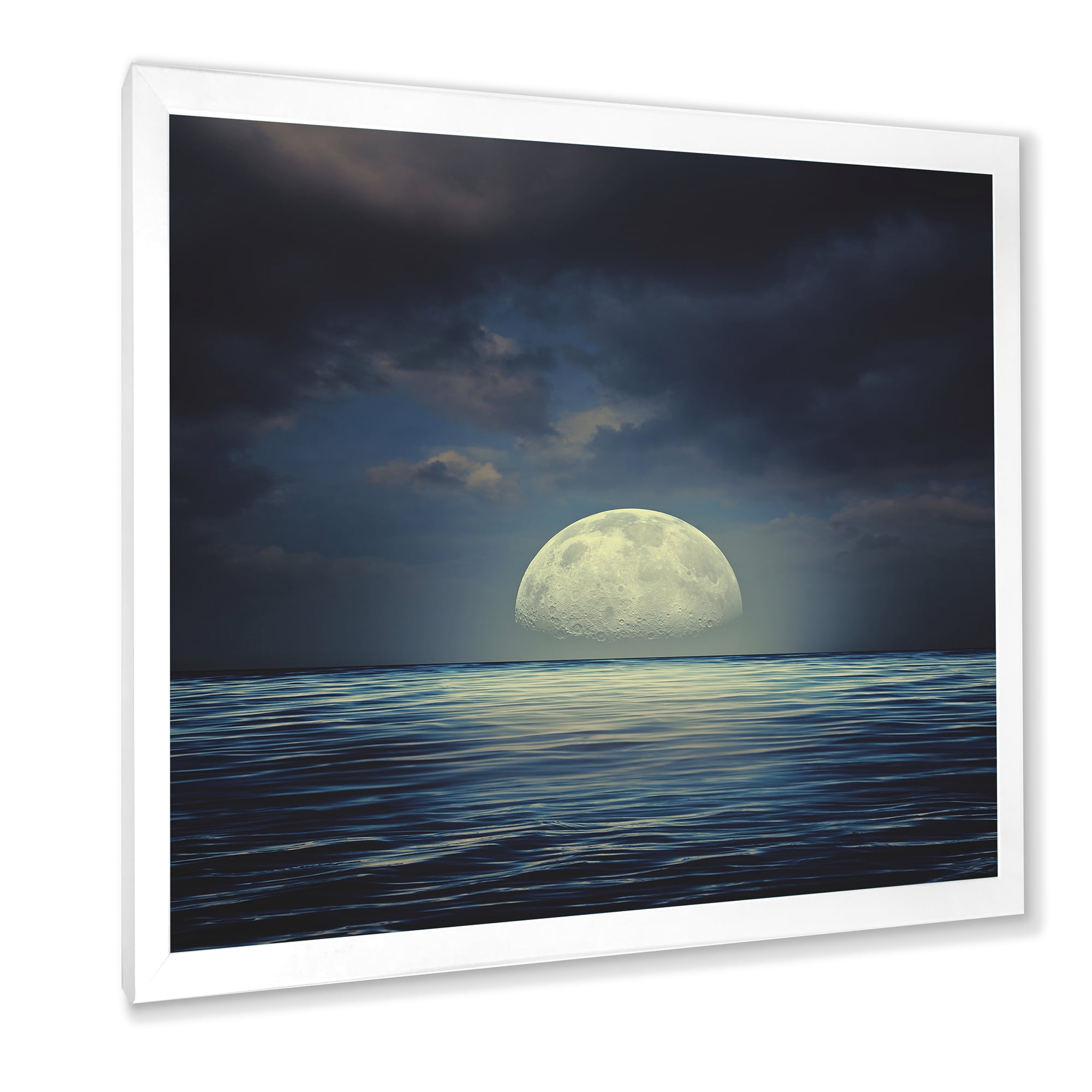 Designart 'Super Moon Over The Blue Sea' Nautical & Coastal Framed Art Print
