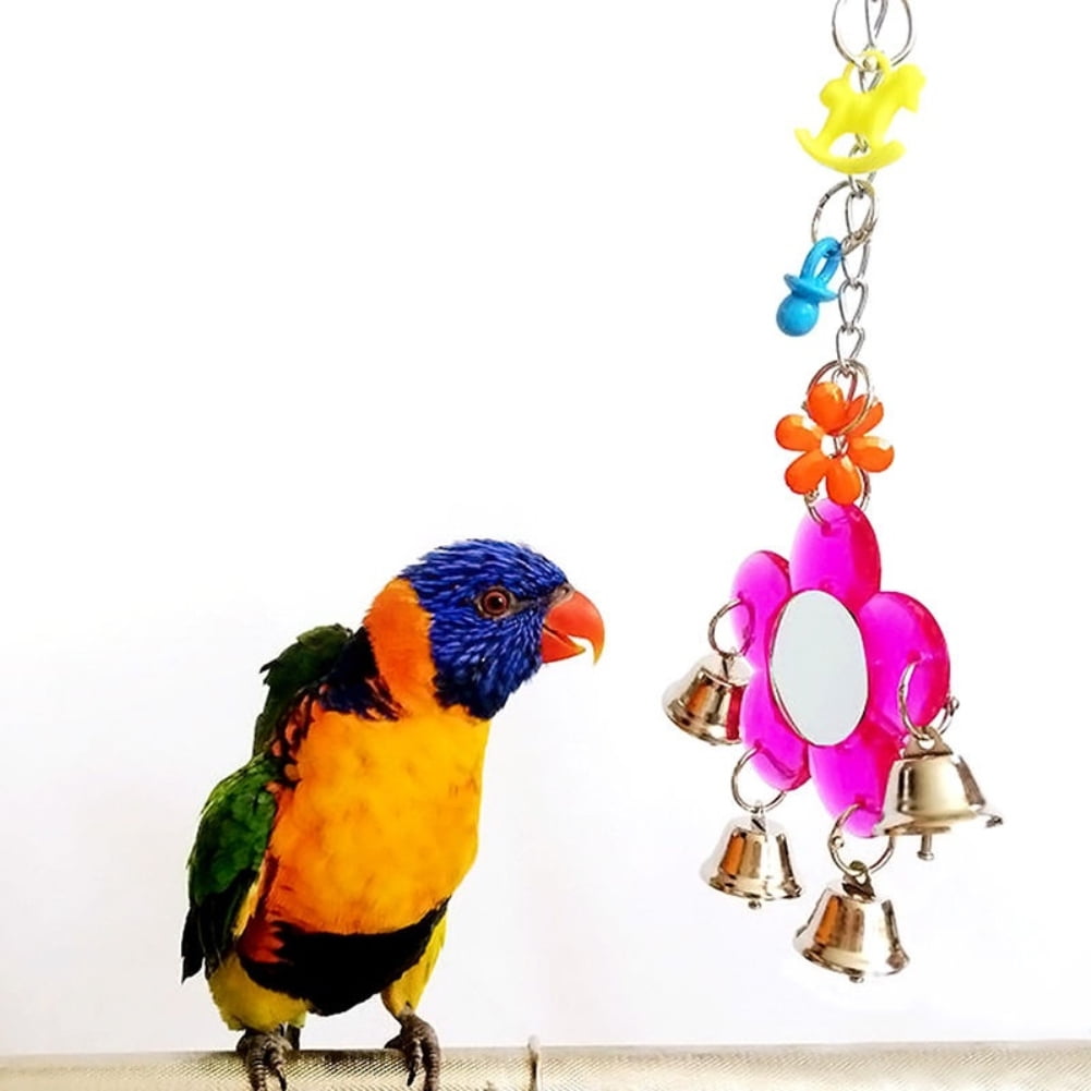Besufy Bird Toy,MultiColor Parrot Chew Bell Flower Mirror Swing