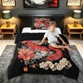 thumbnail image 2 of meiyoeat Ink Peony Dragon Twin Comforter Sets for Boys, Vintage Japanese Style Bedding Set, Black Red, Black Reversible, 2pcs, 1 Comforter and 1 Pillowcase, 2 of 5