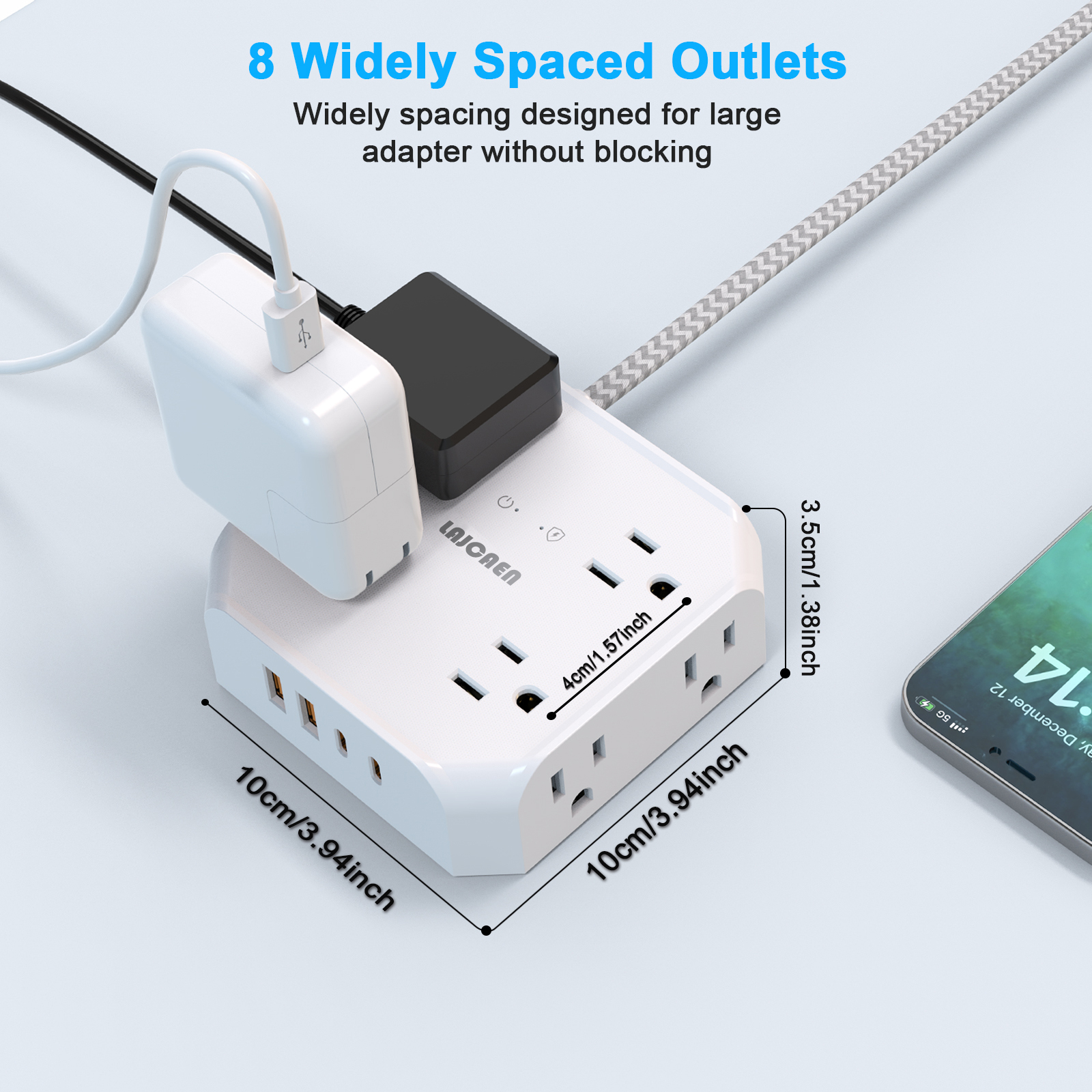 Lajcaen 5 Ft Surge Protector Power Strip With 8 Outlets photo 5