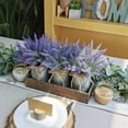 thumbnail image 4 of Set of 3 Small Potted Plants Arrangement Artificial Lavender Flower Plants in Rustic Galvanized Metal Pots with Decorative Wood Tray for Farmhouse Table Centerpiece Windowsill Country Indoor Decor, 4 of 9