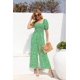 thumbnail image 3 of Love Welove moda mujer Floral manga corta cintura alta pantalones de pierna ancha Casual suelto recogido mono verde con flores blancas medio, 3 of 5
