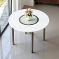 thumbnail image 3 of Tcbosik 42" Round Dining Table with MDF and Glass Top & Metal Legs, Modern Kitchen Table with Glass Shelf for Home Office, White, 3 of 9