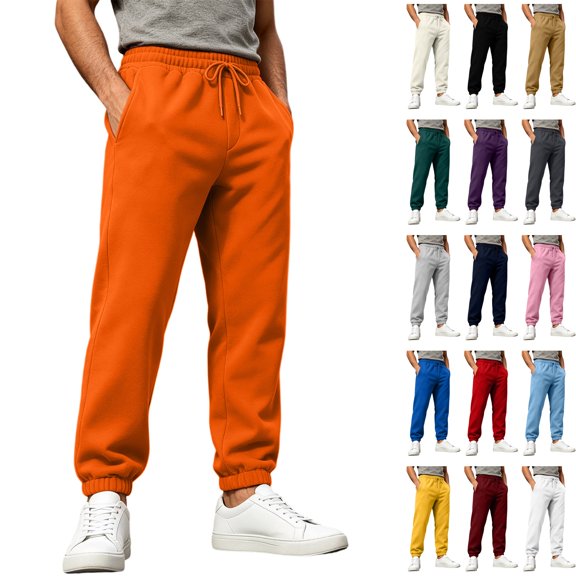WULMLEO Men's Jogger Pants with Pockets Drawstring Tapered Athletic Sweatpants for Gym Running Casual Orange 3XL