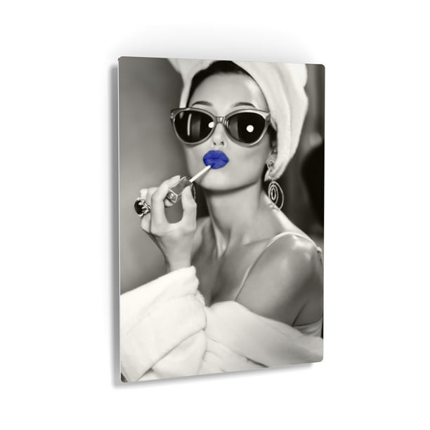 Audrey Hepburn Wall Art Blue Lips Metal Print Makeup Lipstick Iconic Pop Pretty Print Makeup Lipstick Iconic Pop Art, Vanity Room Wall Decor