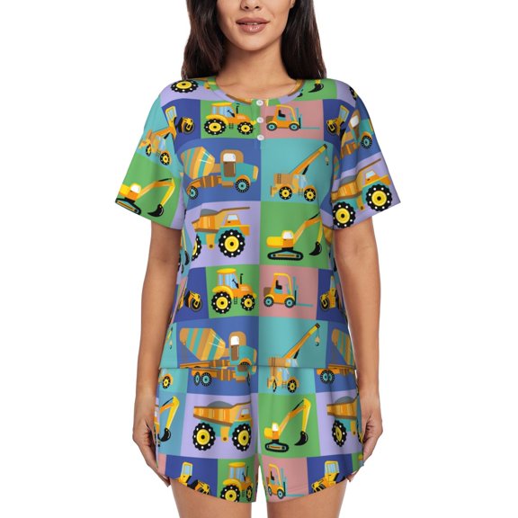 Picia Construction Machinery Pajamas Sets for Women Soft Short-Sleeved Pjs with Lounge Shorts Two Piece Sleepwear-