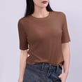 thumbnail image 3 of Ohufall Women's 1/2 Sleeve T-shirts Fashion Casual Solid Color Pullover Short Sleeve Round Neck Blouses Summer Stretchy Loose Fit Home Tee Tops, 3 of 5