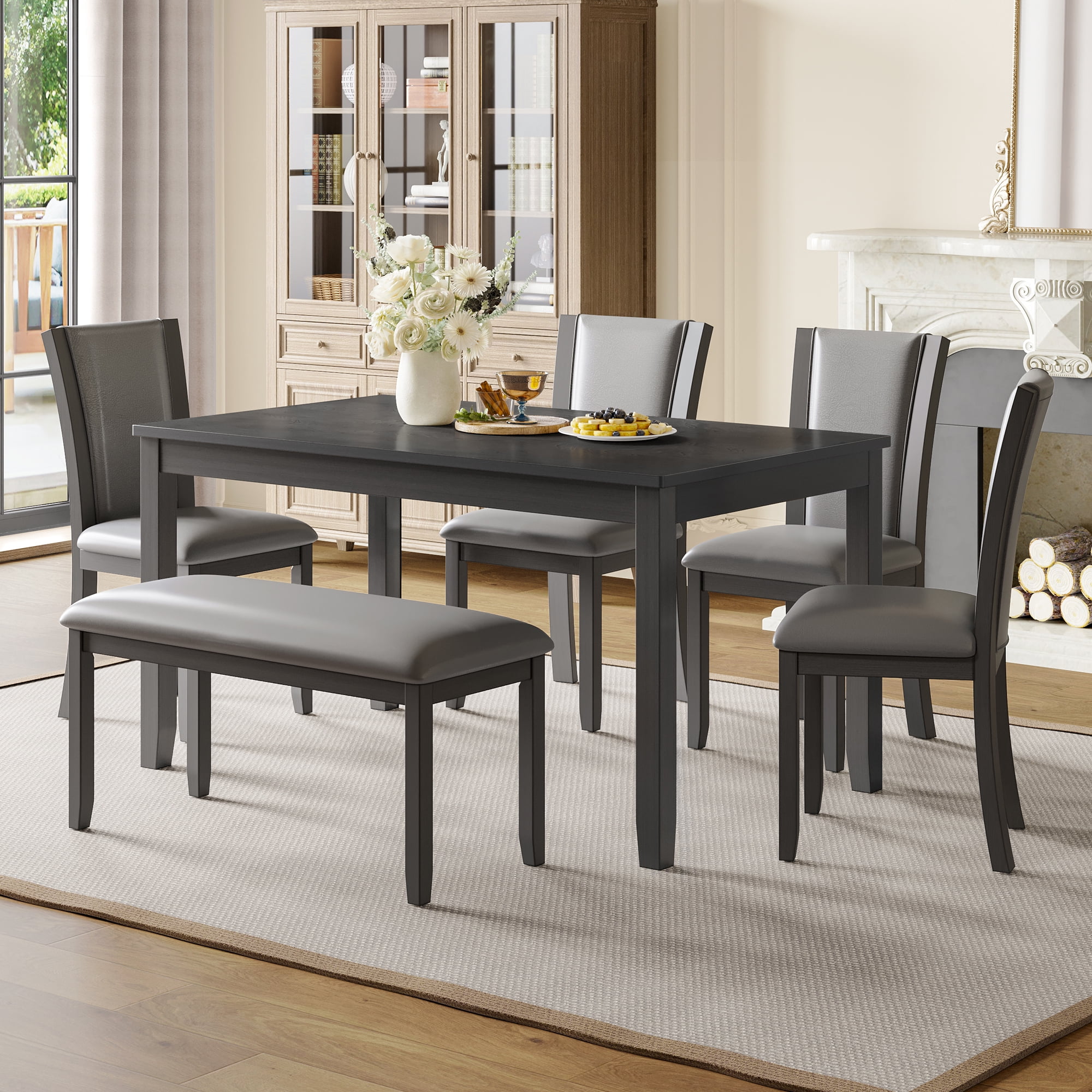 Jopath Set of 4 Wooden Dining Chairs, Kitchen Chair with Padded Seat, Upholstered Side Chair for Dining Room Living Room Kitchen Grey